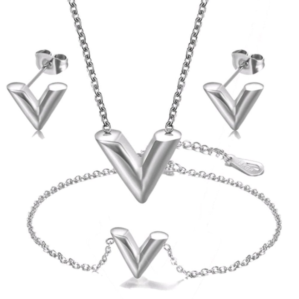Letter V Jewelry Set in Stainless Steel